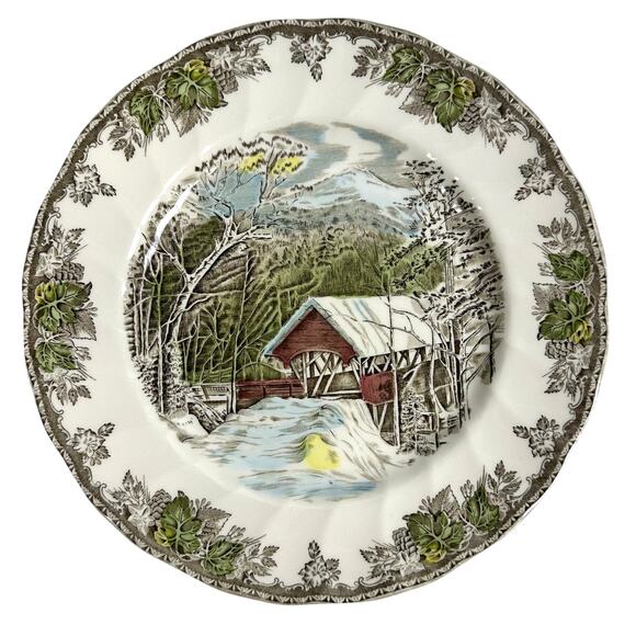 Johnson Bros Friendly Village England Vintage The Covered Bridge Plate-10.5" - Picture 1 of 8